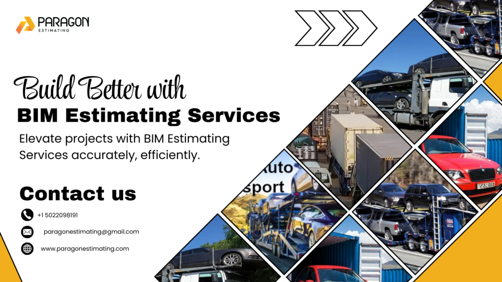 An image illustrating BIM Estimating Services, featuring a 3D model of a construction project with real-time cost and resource data.