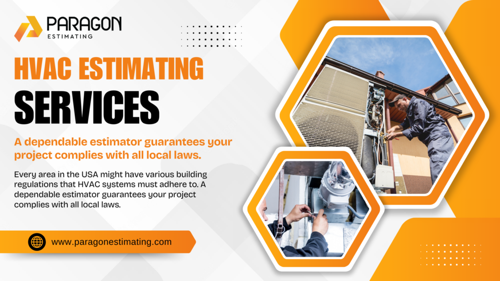 Graphic showcasing HVAC Estimating Services, featuring accurate cost analysis, detailed material takeoffs, labor estimation, and project planning for efficient HVAC system installation and maintenance.