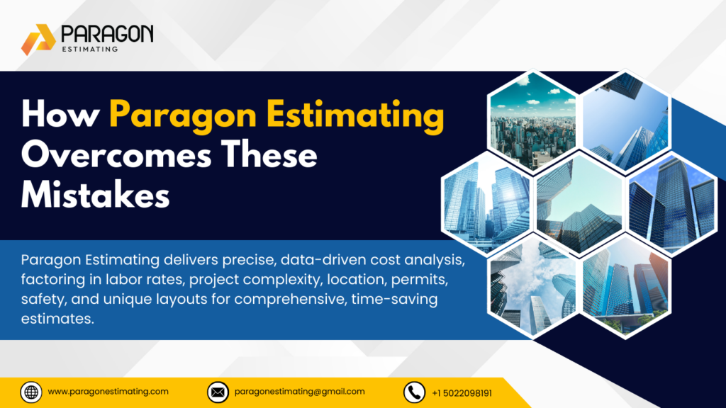 Graphic illustrating how Paragon Estimating helps overcome common electrical wiring project mistakes, such as underestimating labor costs and ignoring project complexity, by providing accurate, data-driven estimates that account for all factors."