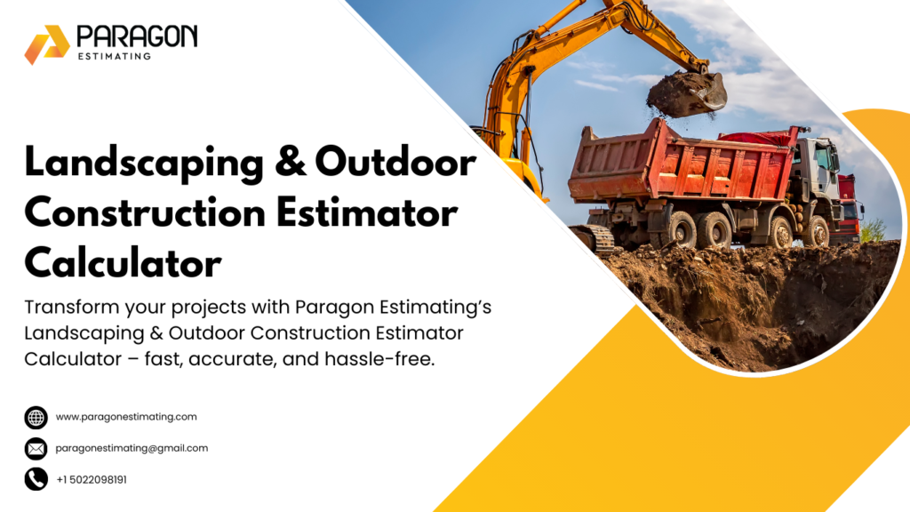 Illustration of a Landscaping & Outdoor Construction Estimator Calculator, highlighting its role in accurately estimating costs, materials, and labor for landscaping and outdoor construction projects.