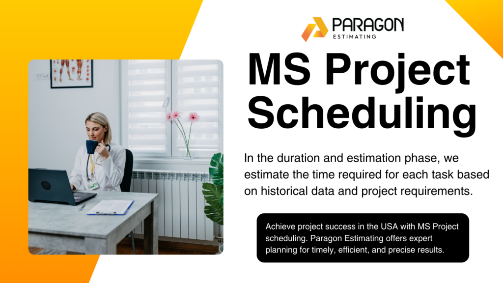 "MS Project Scheduling interface showing Gantt chart, task list, and timeline for effective project management."