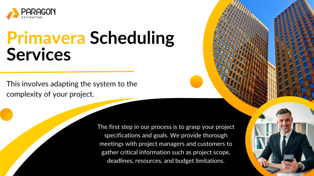 "Primavera Scheduling Services featuring project management tools and timelines for efficient construction planning and execution."
