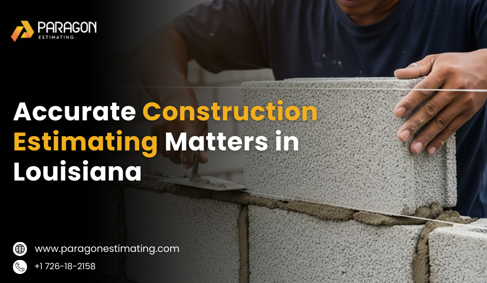 Professional using software for Louisiana construction estimating services to calculate labor and material expenses.